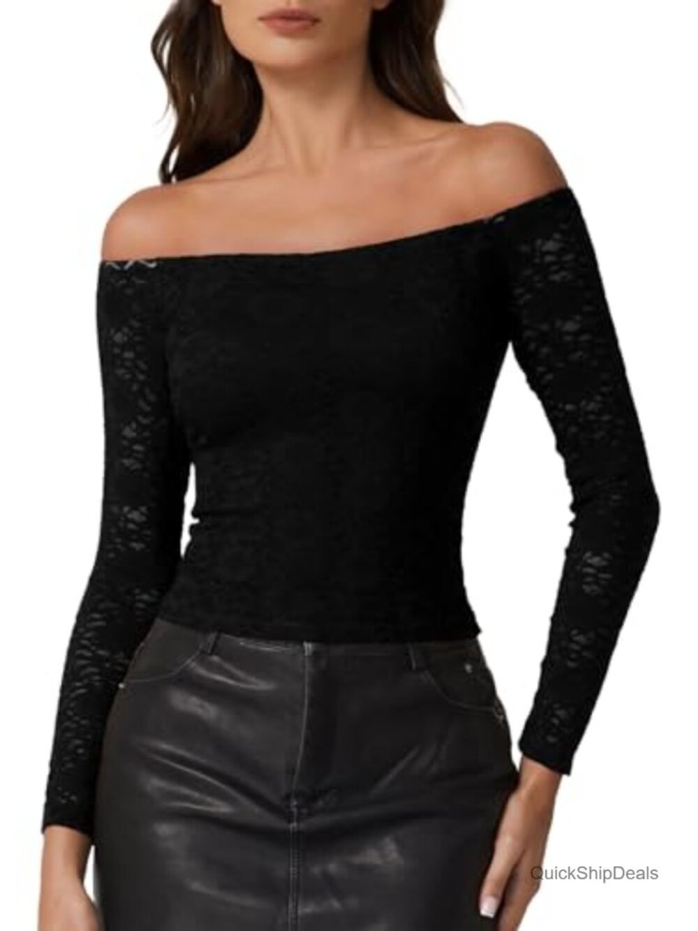 Lace Off Shoulder Long Sleeve Double Lined Y2K Trendy Top